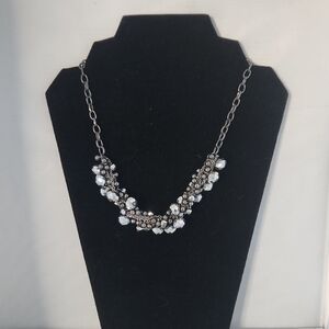 Silver Tone Cluster Bead Statement Necklace